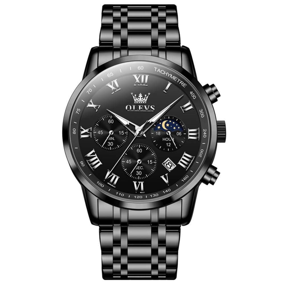 OLEVS Relógio masculino de luxo, analógico, quartzo, à prova d'água, luminoso, aço inoxidável, data, dois tons, casual, relógio de pulso masculino