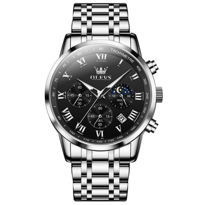 OLEVS Relógio masculino de luxo, analógico, quartzo, à prova d'água, luminoso, aço inoxidável, data, dois tons, casual, relógio de pulso masculino