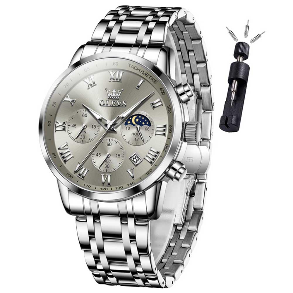 OLEVS Relógio masculino de luxo, analógico, quartzo, à prova d'água, luminoso, aço inoxidável, data, dois tons, casual, relógio de pulso masculino
