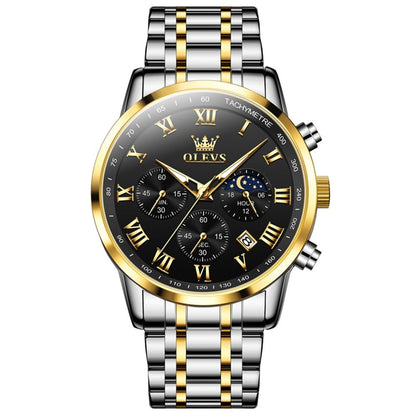 OLEVS Relógio masculino de luxo, analógico, quartzo, à prova d'água, luminoso, aço inoxidável, data, dois tons, casual, relógio de pulso masculino