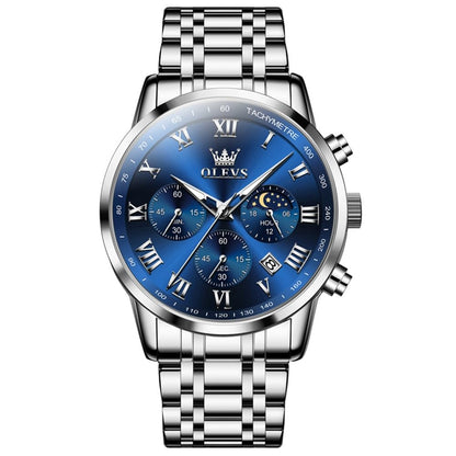 OLEVS Relógio masculino de luxo, analógico, quartzo, à prova d'água, luminoso, aço inoxidável, data, dois tons, casual, relógio de pulso masculino