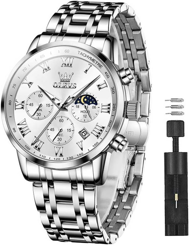 OLEVS Relógio masculino de luxo, analógico, quartzo, à prova d'água, luminoso, aço inoxidável, data, dois tons, casual, relógio de pulso masculino
