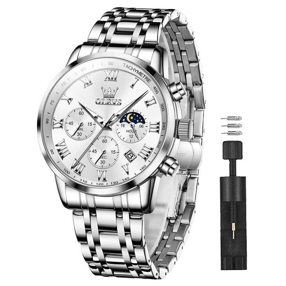 OLEVS Relógio masculino de luxo, analógico, quartzo, à prova d'água, luminoso, aço inoxidável, data, dois tons, casual, relógio de pulso masculino