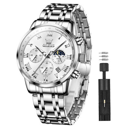 OLEVS Relógio masculino de luxo, analógico, quartzo, à prova d'água, luminoso, aço inoxidável, data, dois tons, casual, relógio de pulso masculino