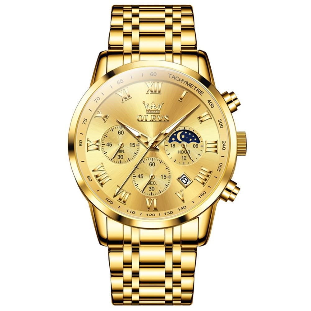 OLEVS Relógio masculino de luxo, analógico, quartzo, à prova d'água, luminoso, aço inoxidável, data, dois tons, casual, relógio de pulso masculino