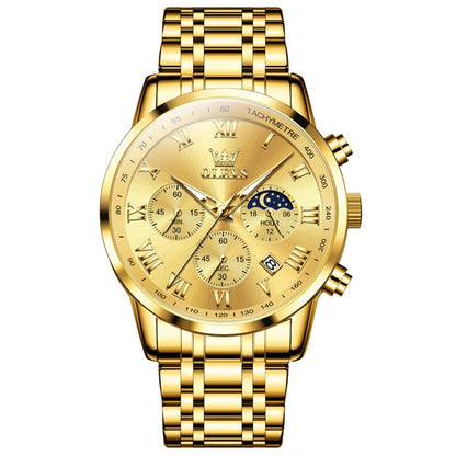 OLEVS Relógio masculino de luxo, analógico, quartzo, à prova d'água, luminoso, aço inoxidável, data, dois tons, casual, relógio de pulso masculino