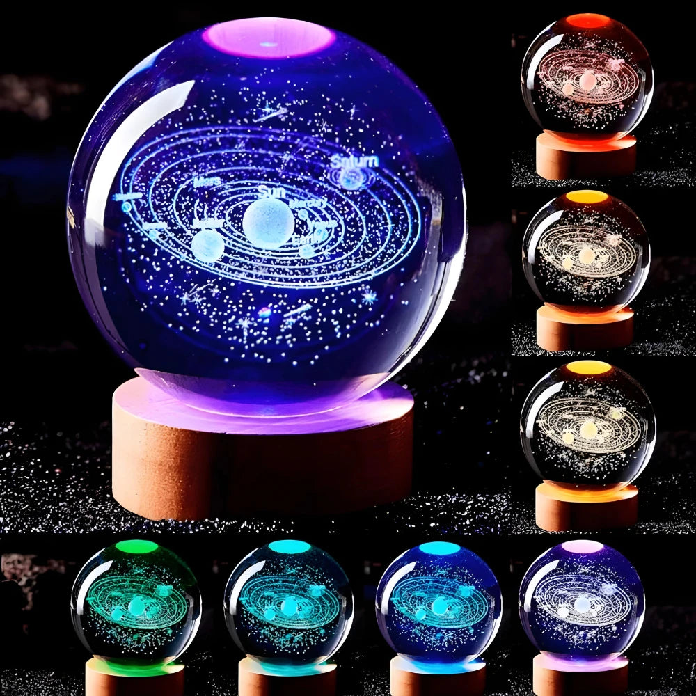3D Crystal Ball Lamp – Planet Earth, Lunar, Galaxy & Solar Display Light