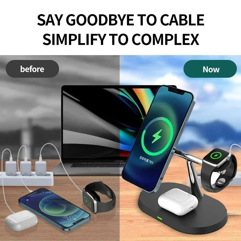 Base de carga magnética 3 en 1 PowerHub: estación inalámbrica rápida de 30 W