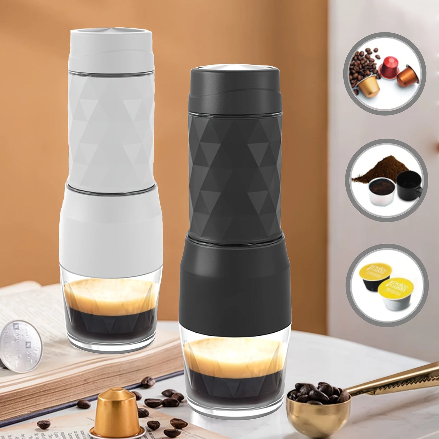 3-in-1 Portable Manual Espresso Maker – For Ground & Capsule Coffee